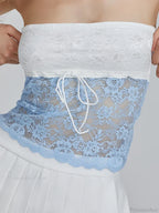 Floral Patchwork Bow Tie Front Off-shoulder Bandeau Top image 2