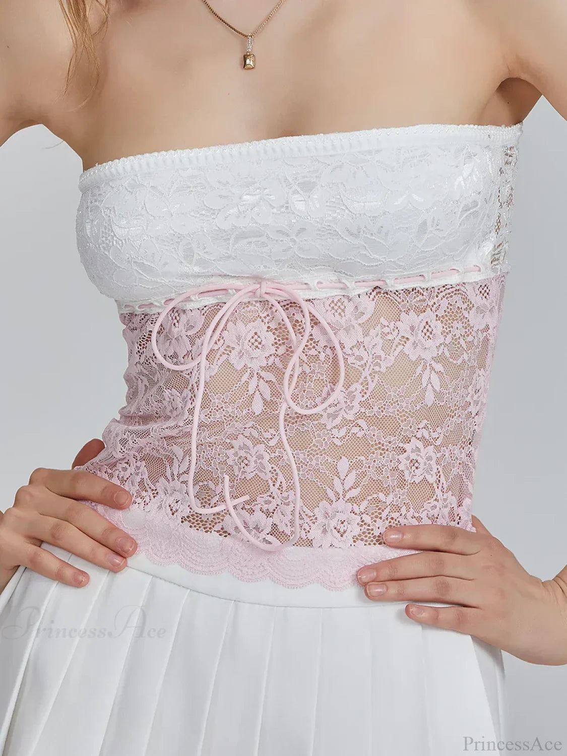 Floral Patchwork Bow Tie Front Off-shoulder Bandeau Top image 1