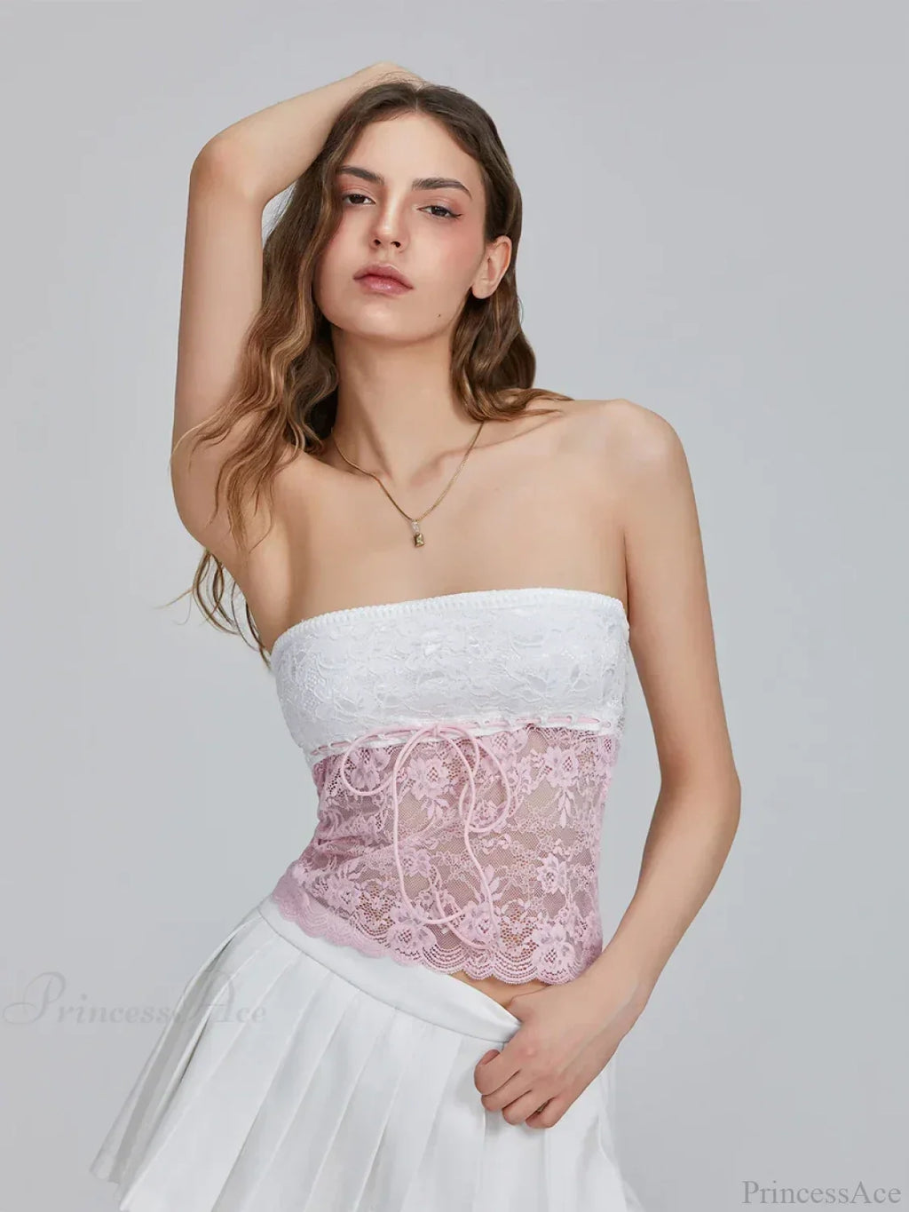 Floral Patchwork Bow Tie Front Off-shoulder Bandeau Top image 3