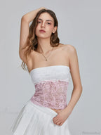 Floral Patchwork Bow Tie Front Off-shoulder Bandeau Top image 3