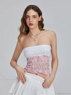 Floral Patchwork Bow Tie Front Off-shoulder Bandeau Top image 4