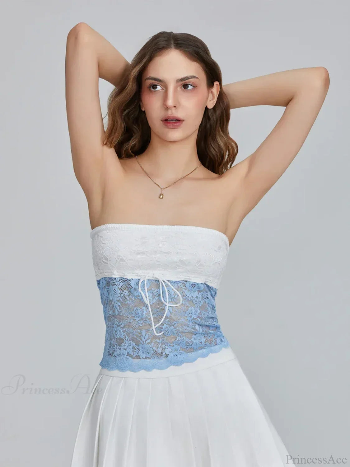 Floral Patchwork Bow Tie Front Off-shoulder Bandeau Top image 5