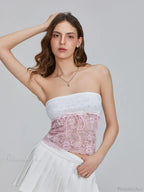 Floral Patchwork Bow Tie Front Off-shoulder Bandeau Top image 7
