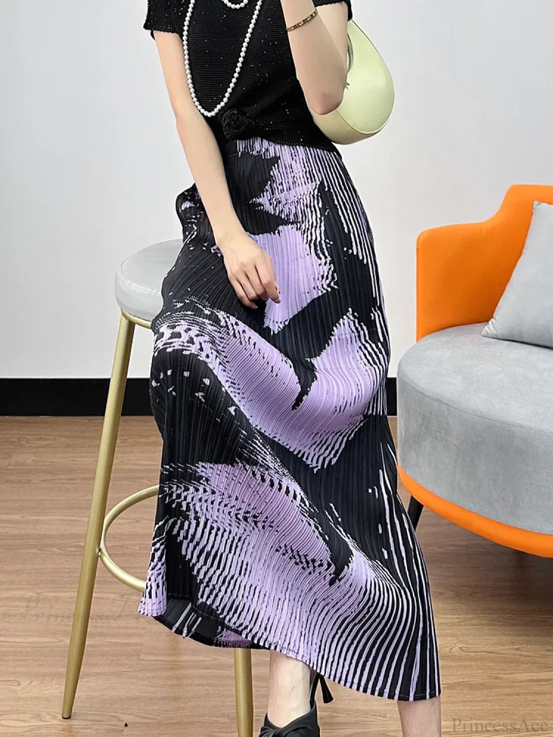 Floral Pleated Slimming High Waist Beach Comfort Skirt image 3