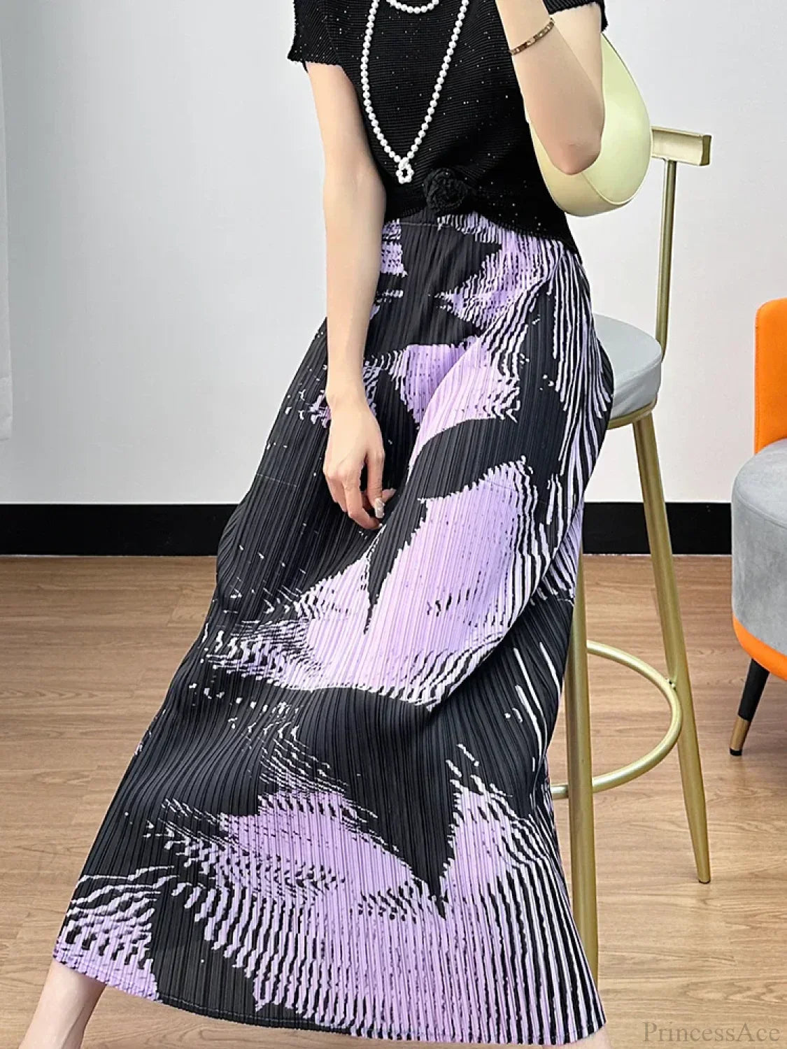 Floral Pleated Slimming High Waist Beach Comfort Skirt image 2