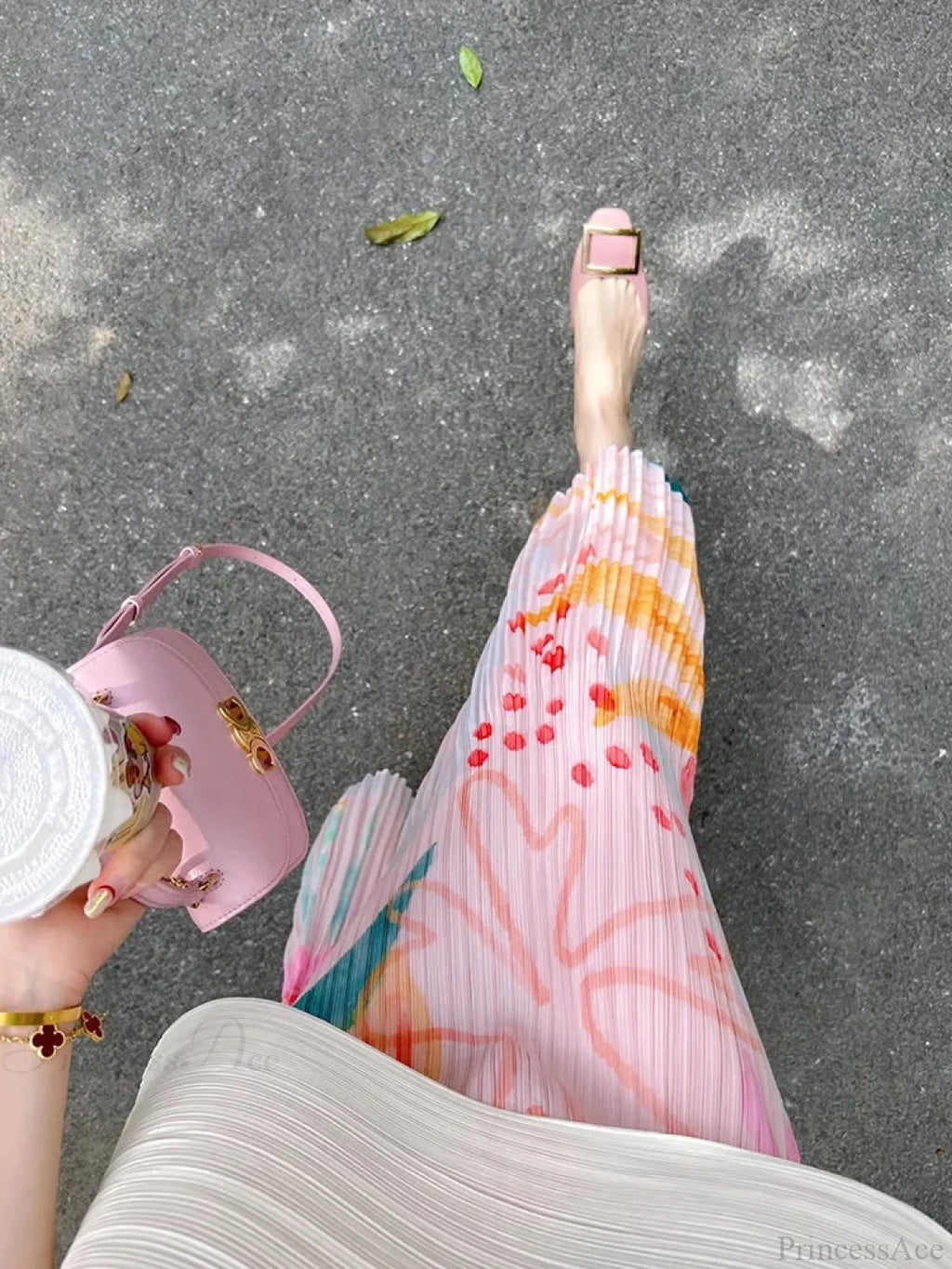 Floral Pleated Slimming High Waist Beach Comfort Skirt image 3