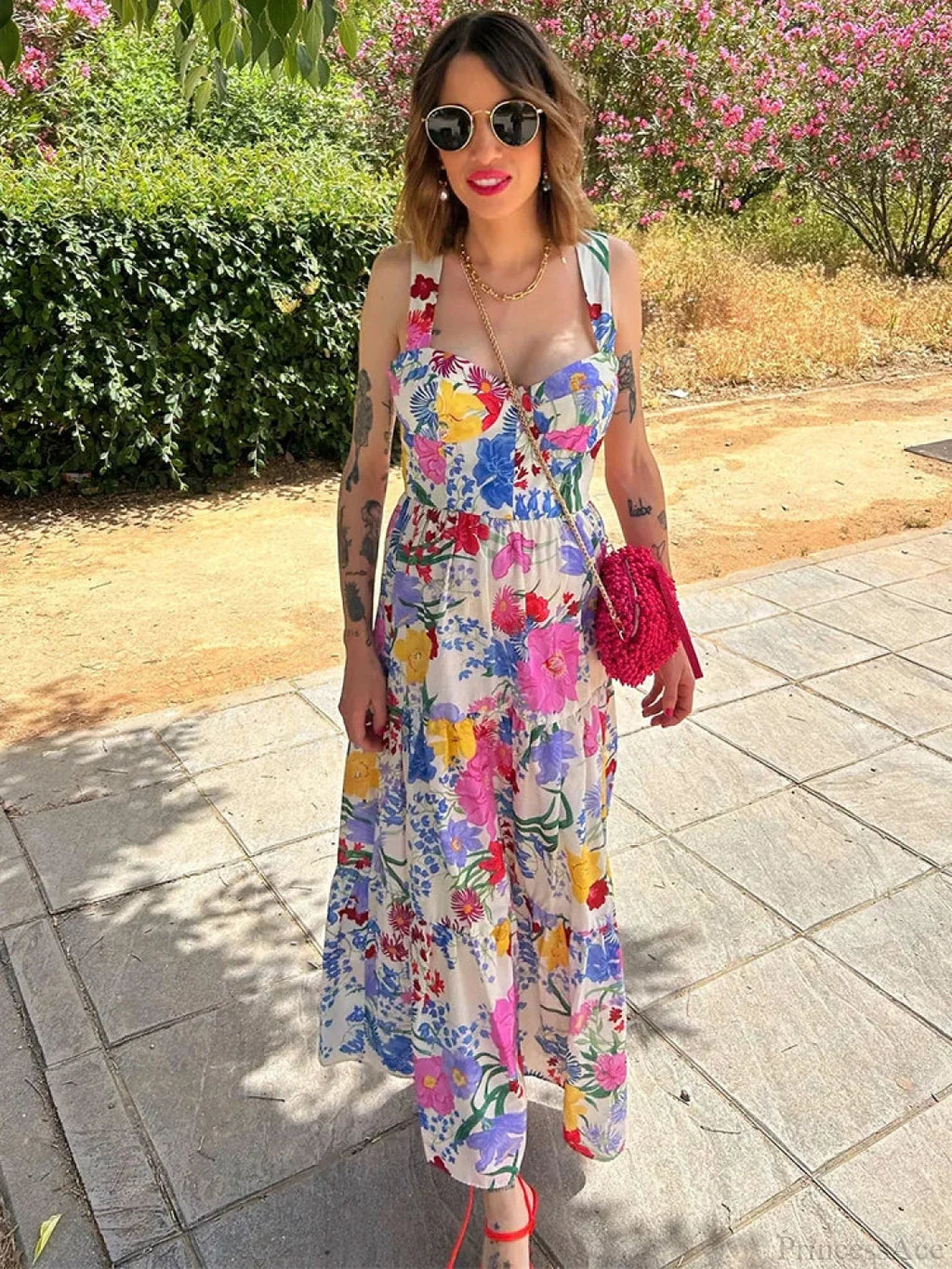 Floral Print A-line Backless Maxi Floral Dress image 2