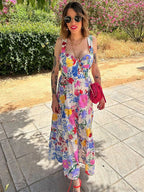 Floral Print A-line Backless Maxi Floral Dress image 2
