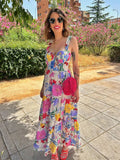 Floral Print A-line Backless Maxi Floral Dress image 1