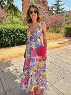 Floral Print A-line Backless Maxi Floral Dress image 1