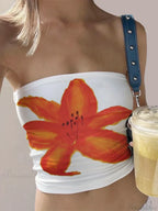 Floral Print Backless Strapless Cropped Bandeau Top image 2