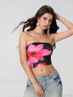 Floral Print Backless Strapless Cropped Tube Top Bandeau image 2
