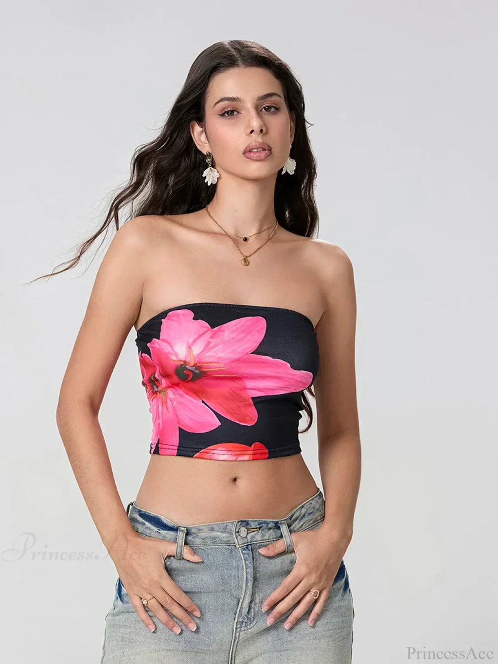 Floral Print Backless Strapless Cropped Tube Top Bandeau image 1