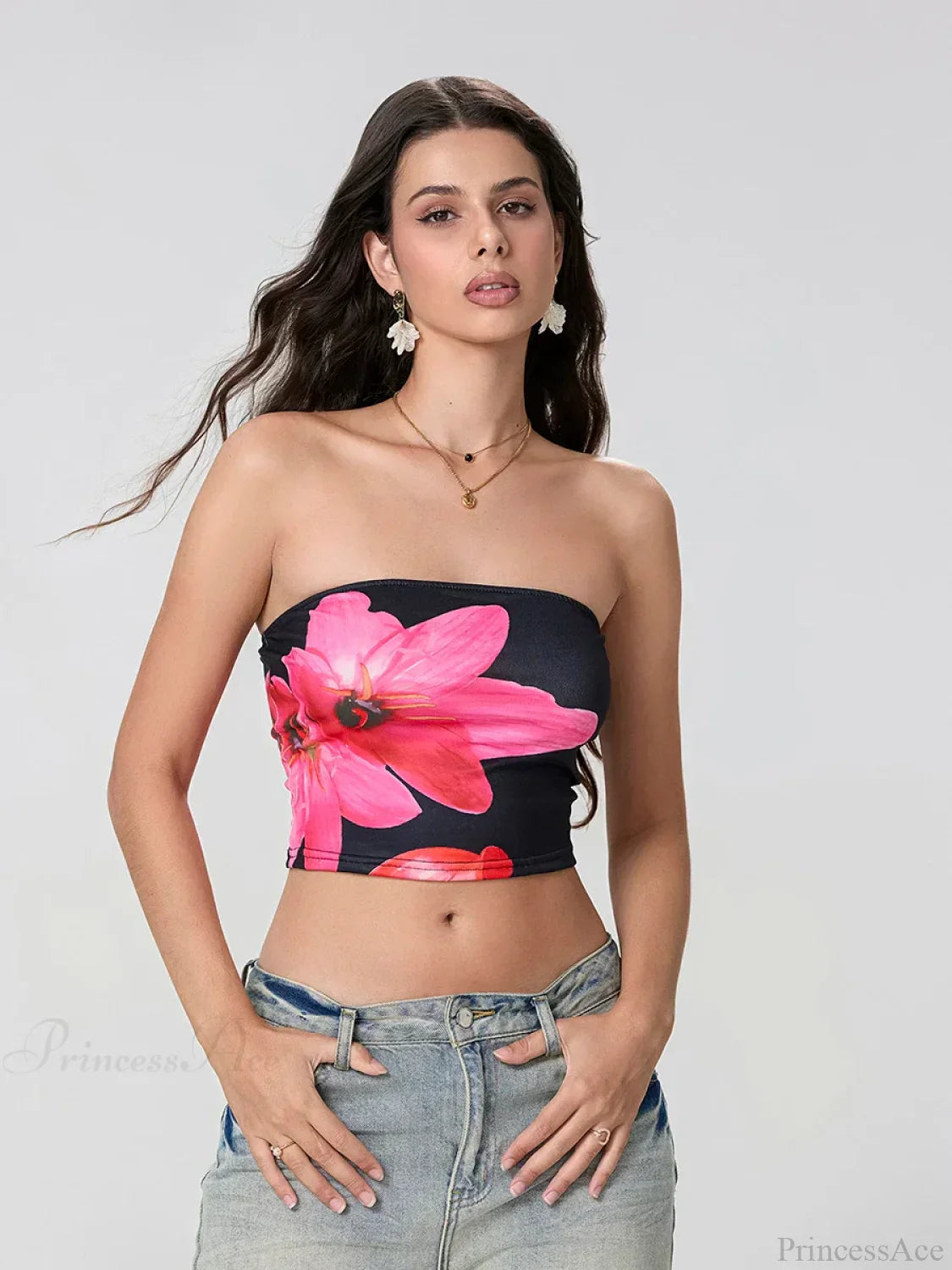 Floral Print Backless Strapless Cropped Tube Top Bandeau image 1