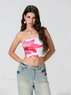 Floral Print Backless Strapless Cropped Tube Top Bandeau image 8