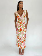 Floral Print Backless V-neck Bodycon Maxi Floral Dress image 2