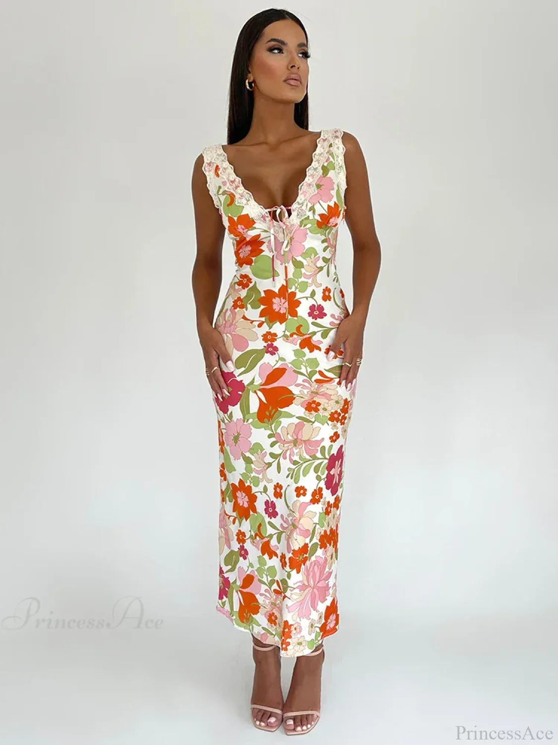 Floral Print Backless V-neck Bodycon Maxi Floral Dress image 2