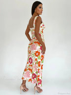 Floral Print Backless V-neck Bodycon Maxi Floral Dress image 3