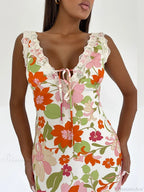 Floral Print Backless V-neck Bodycon Maxi Floral Dress image 5