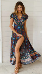 Floral Print Bat Sleeve Wrap V-neck Maxi Boho Dress image 2