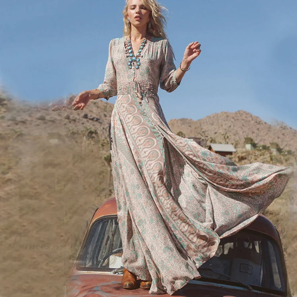 Floral Print Chiffon Boho Dress image 4