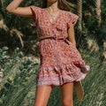 Floral Print Deep V-neck Short Sleeve Vacation Mini Boho Dress image 1