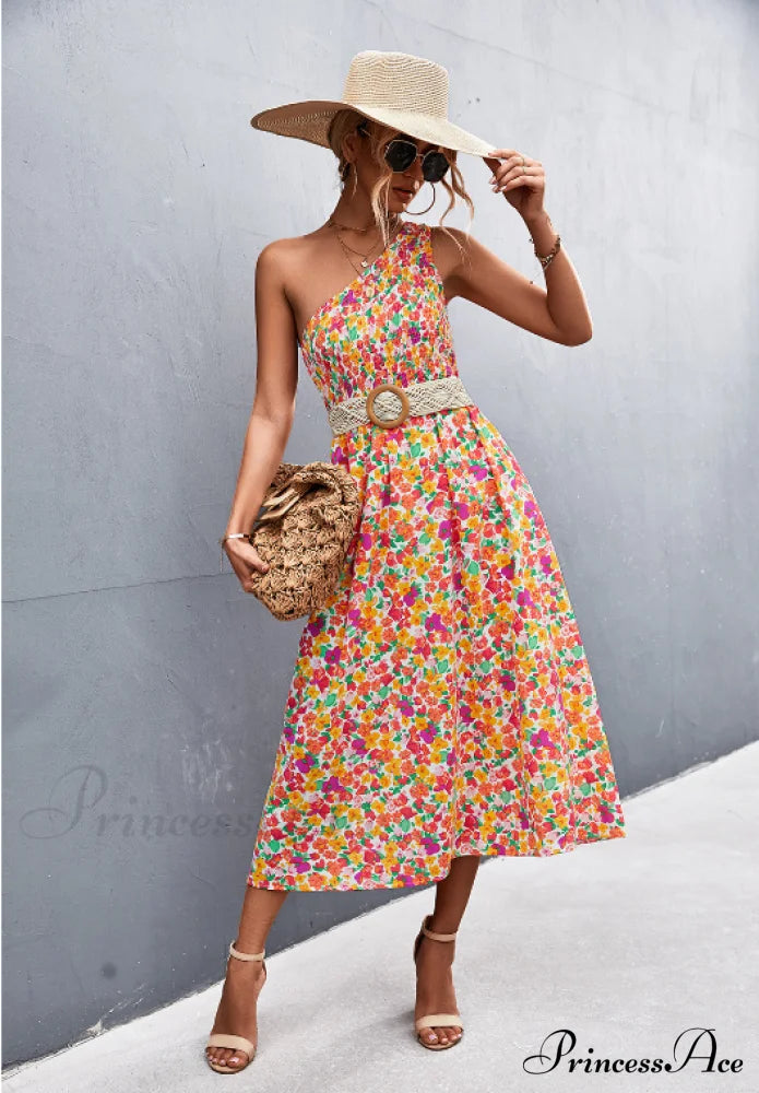 Floral Print Diagonal Shoulder Dress image 12