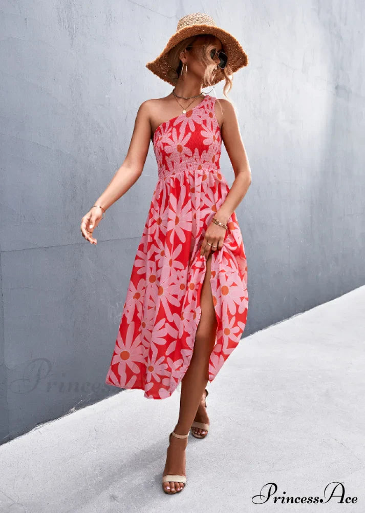 Floral Print Diagonal Shoulder Dress image 10