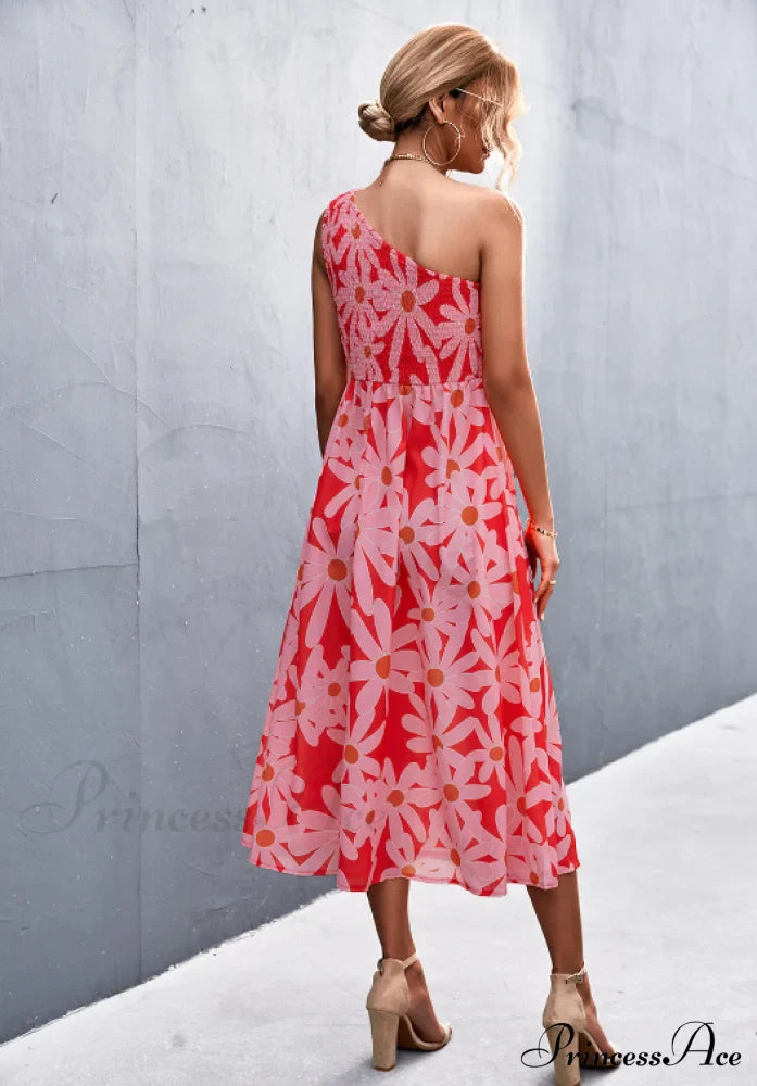 Floral Print Diagonal Shoulder Dress image 11
