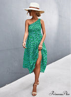 Floral Print Diagonal Shoulder Dress image 5