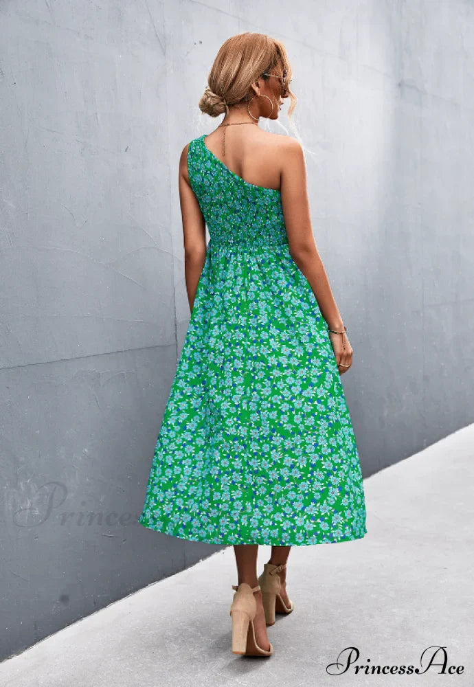 Floral Print Diagonal Shoulder Dress image 8