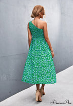 Floral Print Diagonal Shoulder Dress image 8