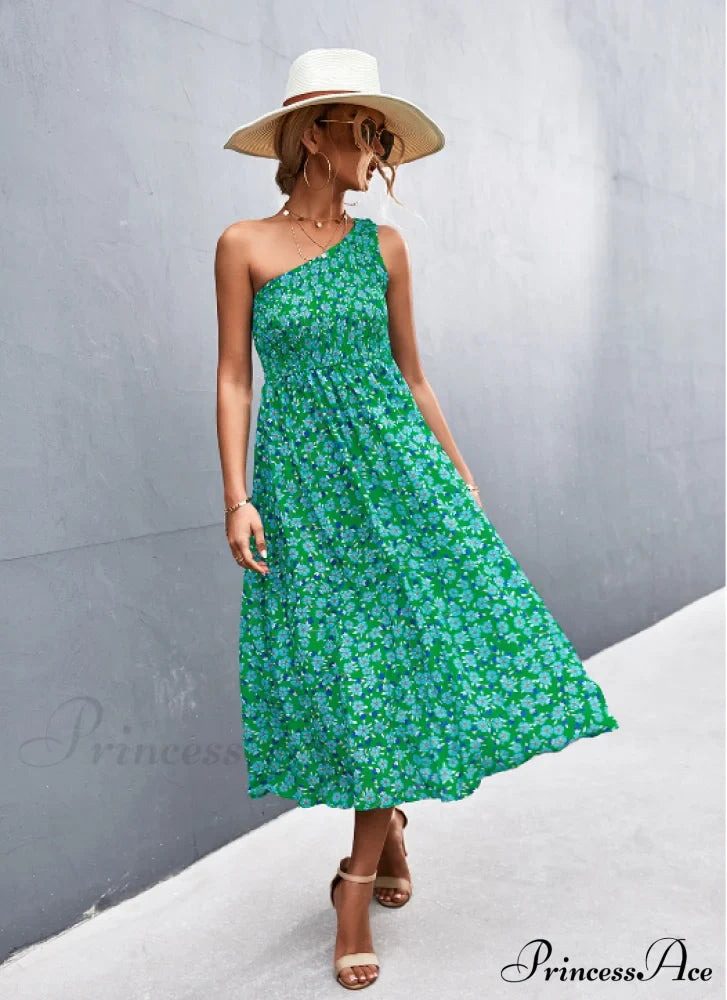 Floral Print Diagonal Shoulder Dress image 6