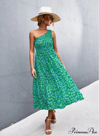 Floral Print Diagonal Shoulder Dress image 6