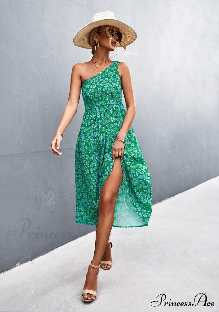 Floral Print Diagonal Shoulder Dress image 7