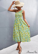 Floral Print Diagonal Shoulder Dress image 1