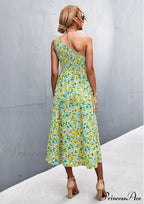 Floral Print Diagonal Shoulder Dress image 4
