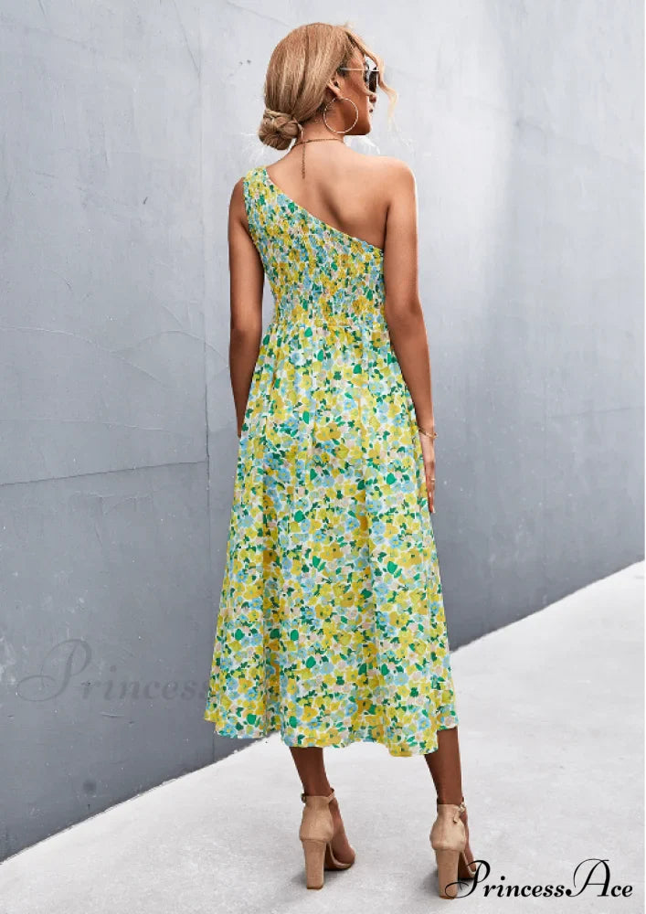 Floral Print Diagonal Shoulder Dress image 4