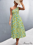 Floral Print Diagonal Shoulder Dress image 3