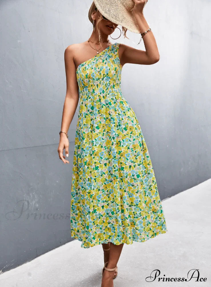 Floral Print Diagonal Shoulder Dress image 3