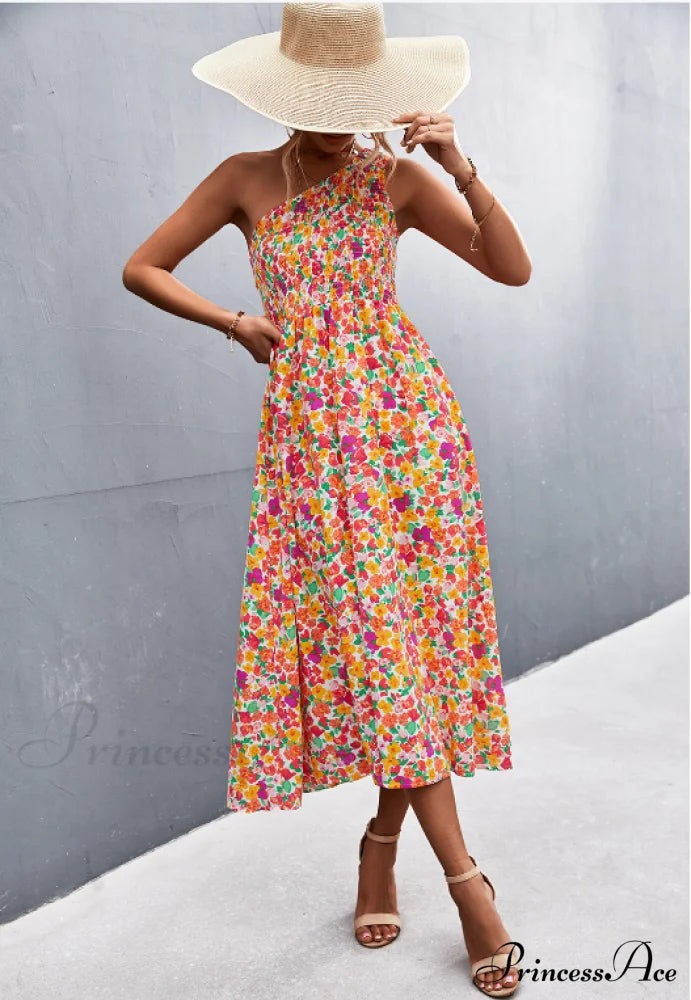 Floral Print Diagonal Shoulder Dress image 14