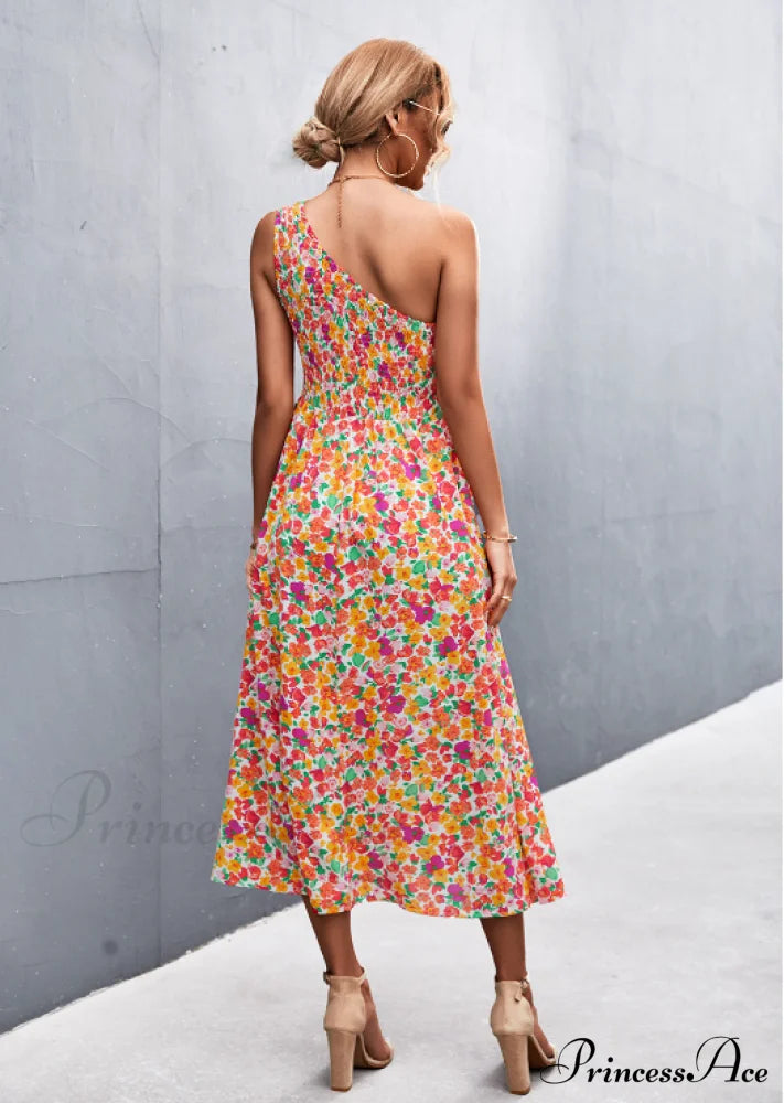 Floral Print Diagonal Shoulder Dress image 15