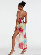 Floral Print High Split Backless Off-Shoulder Tie-up Long Floral Dress image 2