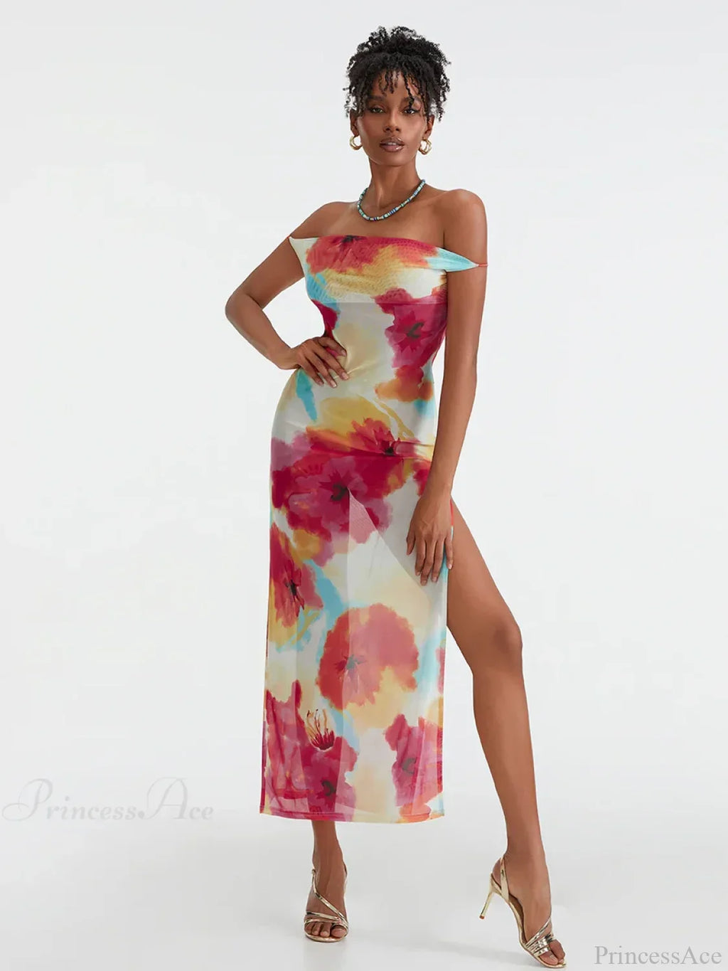Floral Print High Split Backless Off-Shoulder Tie-up Long Floral Dress image 6