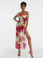 Floral Print High Split Backless Off-Shoulder Tie-up Long Floral Dress image 6
