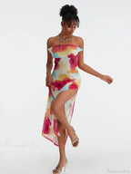 Floral Print High Split Backless Off-Shoulder Tie-up Long Floral Dress image 4