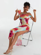 Floral Print High Split Backless Off-Shoulder Tie-up Long Floral Dress image 3