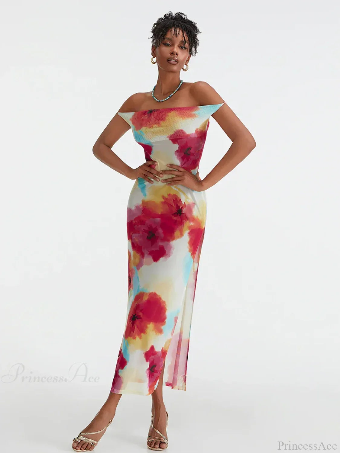 Floral Print High Split Backless Off-Shoulder Tie-up Long Floral Dress image 5