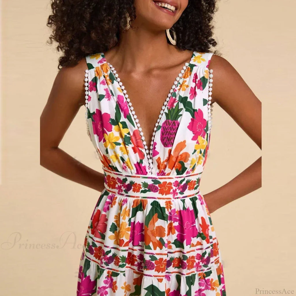 Floral Print High Waist Bohemian Beach Dress image 4