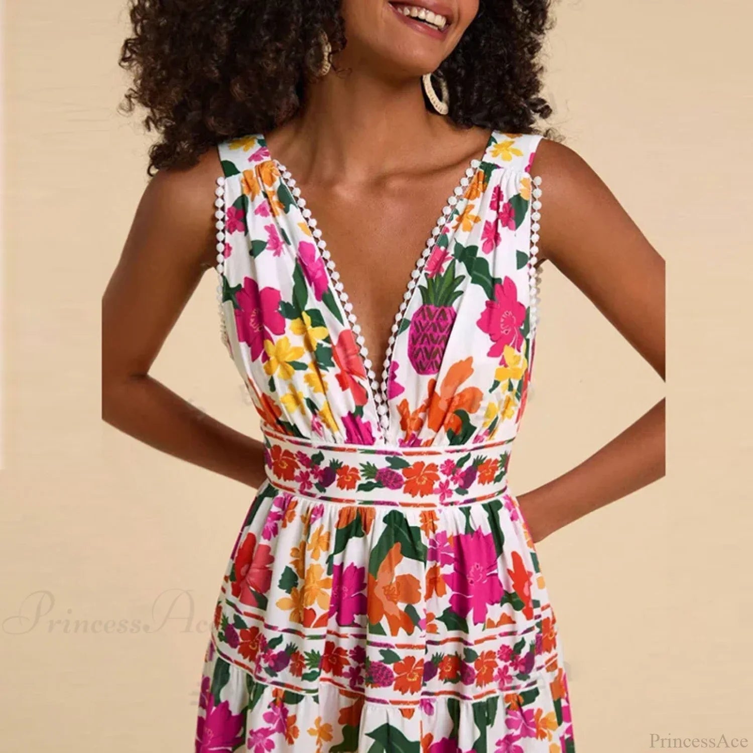 Floral Print High Waist Bohemian Beach Dress image 4